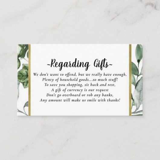 金ゴールド葉ハネムーンファンドブライダルシャワー結婚ズ エンクロージャーカード (正面)