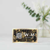 金ゴールド葉パターン | QRコード 名刺 (スタンド正面)