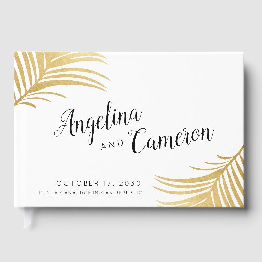 金ゴールド葉パームスモダントロピカル結婚ズ ゲストブック (正面)