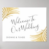 金ゴールド葉パーム歓迎結婚のサイン ポスター (正面)