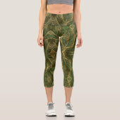 金ゴールド葉フォレストグリーンエレガントパターン カプリレギンス (正面)