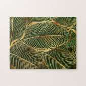 金ゴールド葉フォレストグリーンエレガントパターン ジグソーパズル (横)