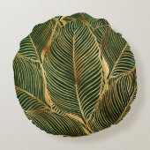 金ゴールド葉フォレストグリーンエレガントパターン ラウンドクッション (裏面)