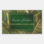 金ゴールド葉フォレストグリーンエレガントパターン 長方形シール (正面)