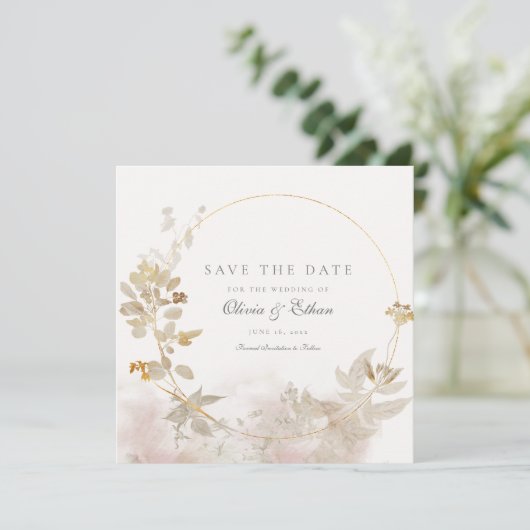 金ゴールド葉フレームの金ゴールド日付の保存 セーブザデート (スタンド正面)