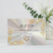 金ゴールド葉フレーム(ホワイトパール) 出欠カード (スタンド正面)