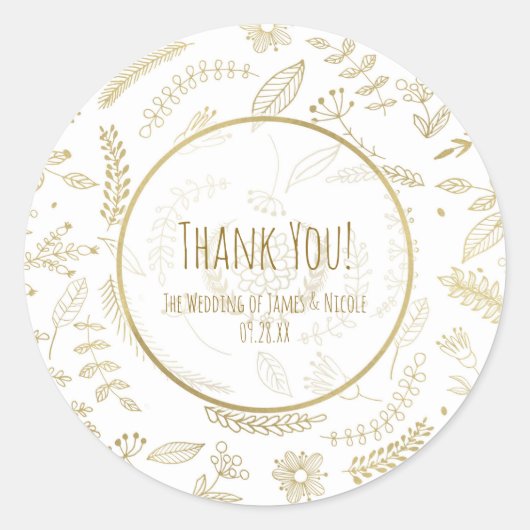 金ゴールド葉フローラエレガ素朴ントウェディングのお願い ラウンドシール (正面)