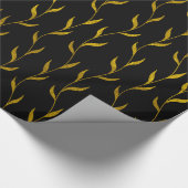 金ゴールド葉フローラ植物模様オンブラック ラッピングペーパー (角)