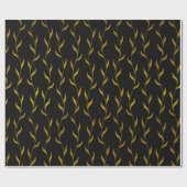 金ゴールド葉フローラ植物模様オンブラック ラッピングペーパー (フラット)