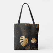 金ゴールド葉ブラックのトートバッグ トートバッグ (裏面)