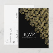 金ゴールド葉ブラック秋エレガンスウェディングRSVP インビテーションポストカード (正面/裏面)