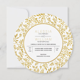 金ゴールド葉モダンパタ結婚ーン 招待状