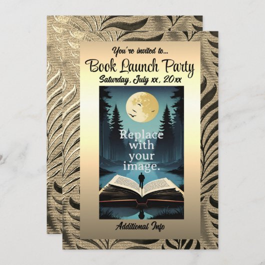 金ゴールド葉モチーフ 招待状 (正面/裏面)