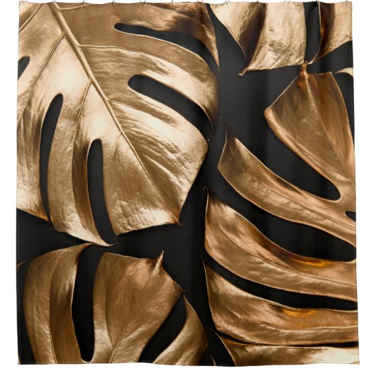 金ゴールド葉モンステラ シャワーカーテン (正面)