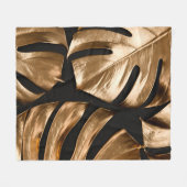 金ゴールド葉モンステラ フリースブランケット (正面(横))