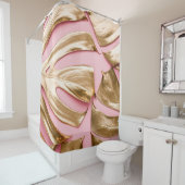 金ゴールド葉モンスラ：パステルピンク。 シャワーカーテン (インサイチュ)