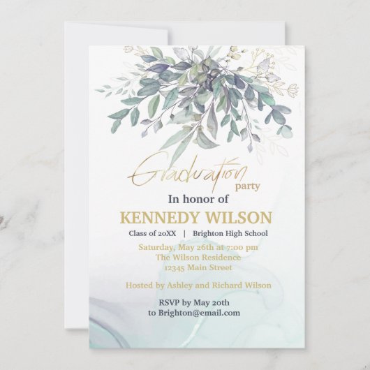 金ゴールド葉ユーカリプタス看護学校卒業I 招待状 (正面)