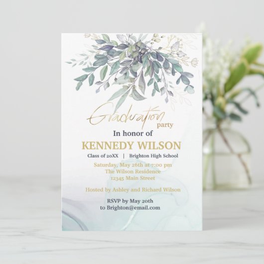 金ゴールド葉ユーカリプタス看護学校卒業I 招待状 (スタンド正面)