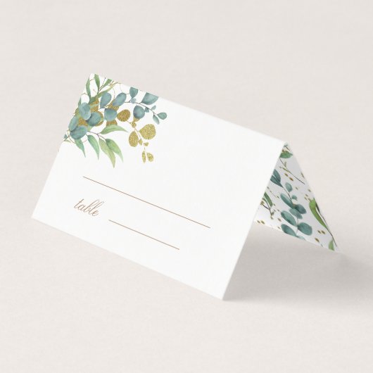 金ゴールド葉ユーカリ結婚ーのテーブルカード (正面)