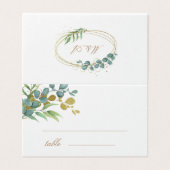 金ゴールド葉ユーカリ結婚ーのテーブルカード (外部フラット)