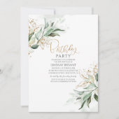 金ゴールド葉ユーカリ緑かわいい誕生日 招待状 (正面)