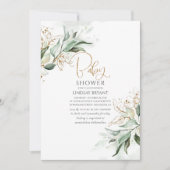 金ゴールド葉ユーカリ緑かわいい赤ちゃんシャワー 招待状 (正面)