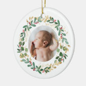 金ゴールド葉リース |ベビー初めてのクリスマス青 セラミックオーナメント (左)