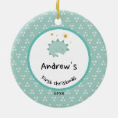 金ゴールド葉リース |ベビー初めてのクリスマス青 セラミックオーナメント (裏面)