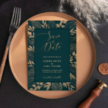 金ゴールド葉リーフ日付の保存招待状