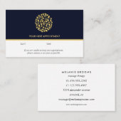 金ゴールド葉ロゴ |青 | wellness massage yoga 名刺 (正面/裏面)