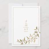 金ゴールド葉伝統的フローラ白結婚色 招待状 (裏面)