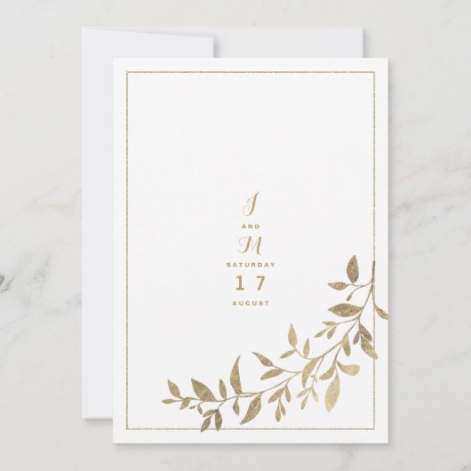 金ゴールド葉伝統的フローラ白結婚色 招待状 (裏面)