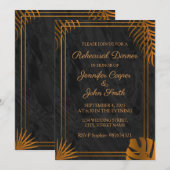 金ゴールド葉幾何フレームリハーサルディナール 招待状 (正面/裏面)
