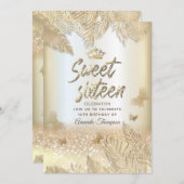 金ゴールド葉性グリッター 招待状 (正面/裏面)