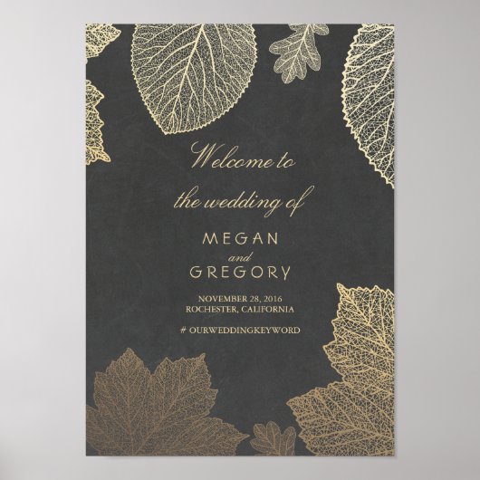 金ゴールド葉秋の結婚式ウェルカムサインポスター ポスター (正面)