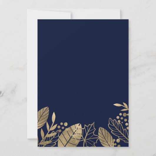 金ゴールド葉秋タイポグラフィネービーブ結婚ルーズ 招待状 (裏面)