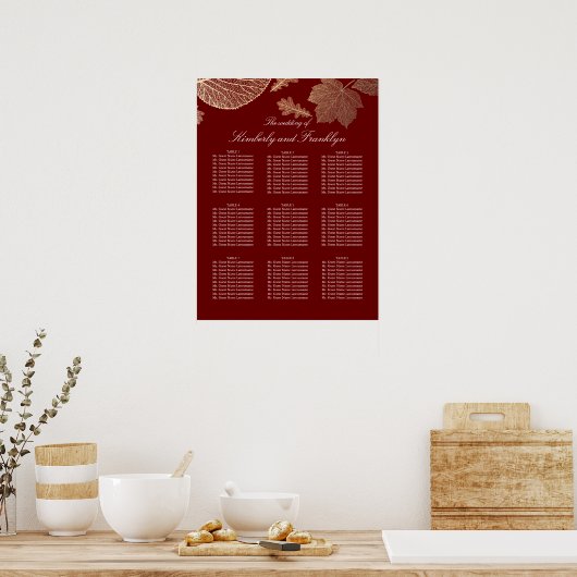 金ゴールド葉秋バ結婚ルガンディの座席表 ポスター (キッチン)