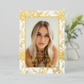 金ゴールド葉箔押し花院発表 箔招待状 (立ち正面)