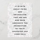 金ゴールド葉箔押し花院発表 箔招待状 (裏面)