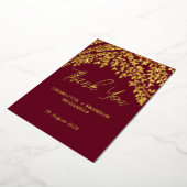金ゴールド葉結婚の感謝Burgundy 箔招待状 (回転した状態)