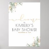 金ゴールド葉緑の赤エレガントちゃんシャワー歓迎 ポスター (正面)