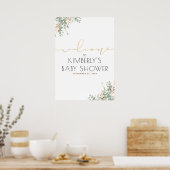 金ゴールド葉緑の赤エレガントちゃんシャワー歓迎 ポスター (キッチン)