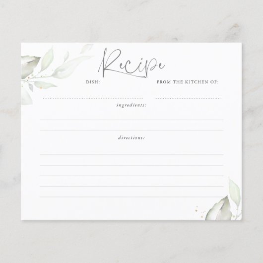 金ゴールド葉緑ブライダルシャワーレシピカード (正面)