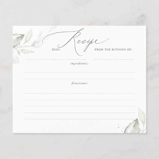 金ゴールド葉緑ブライダルシャワーレシピカード (正面)