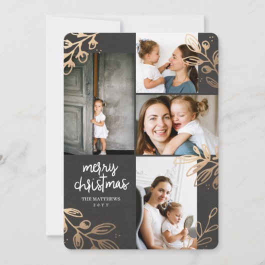 金ゴールド葉4フォトホリデーカード シーズンカード (正面)