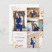 金ゴールド葉4写真妊娠のお知らせ 案内ポストカード (正面/裏面)