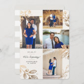 金ゴールド葉4写真妊娠のお知らせ 案内状 (正面/裏面)