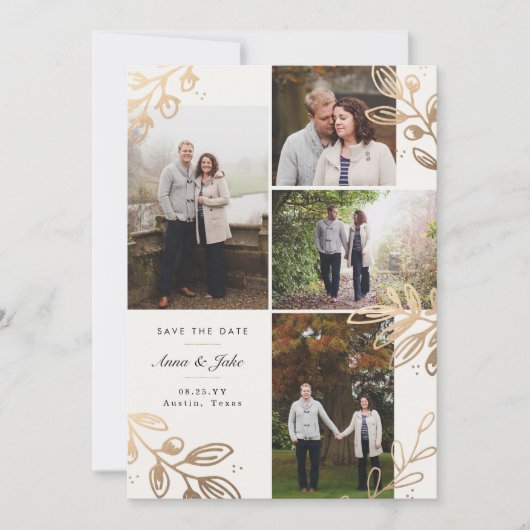 金ゴールド葉4写真Save the Date セーブザデート (正面)