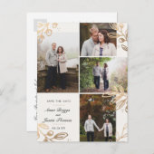 金ゴールド葉4写真Save the Date 案内ポストカード (正面/裏面)