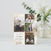 金ゴールド葉4写真Save the Date 案内ポストカード (スタンド正面)